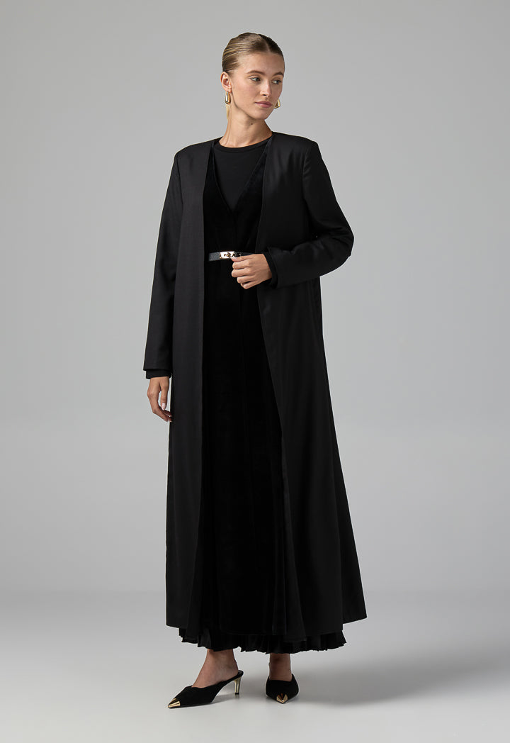 Choice Double Layered Belted Abaya Black