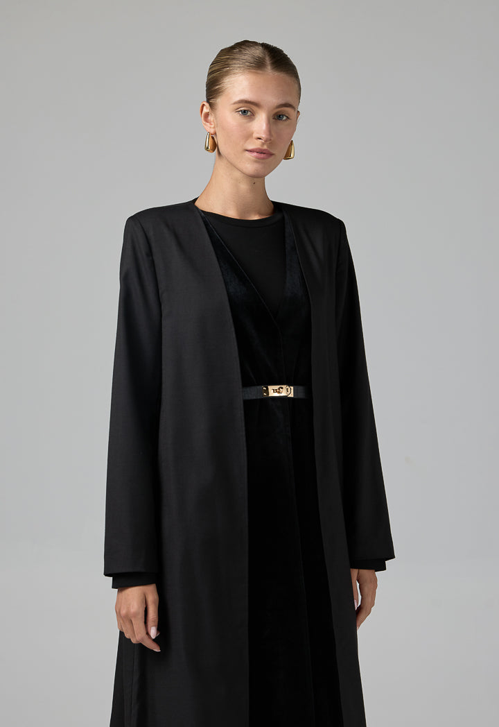 Choice Double Layered Belted Abaya Black
