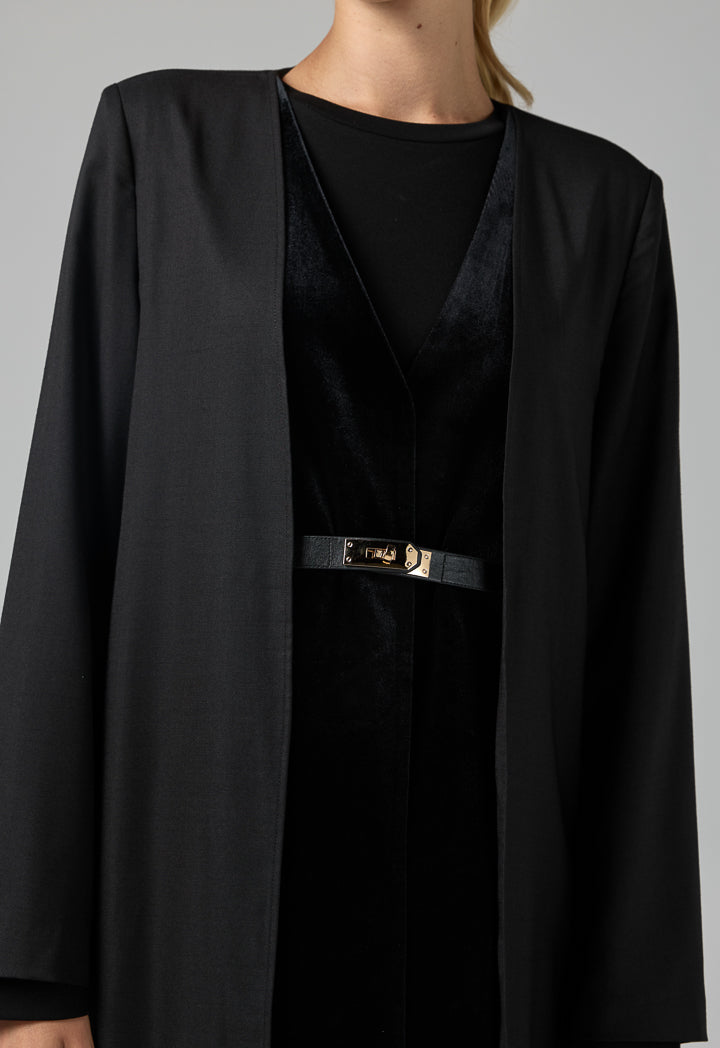 Choice Double Layered Belted Abaya Black