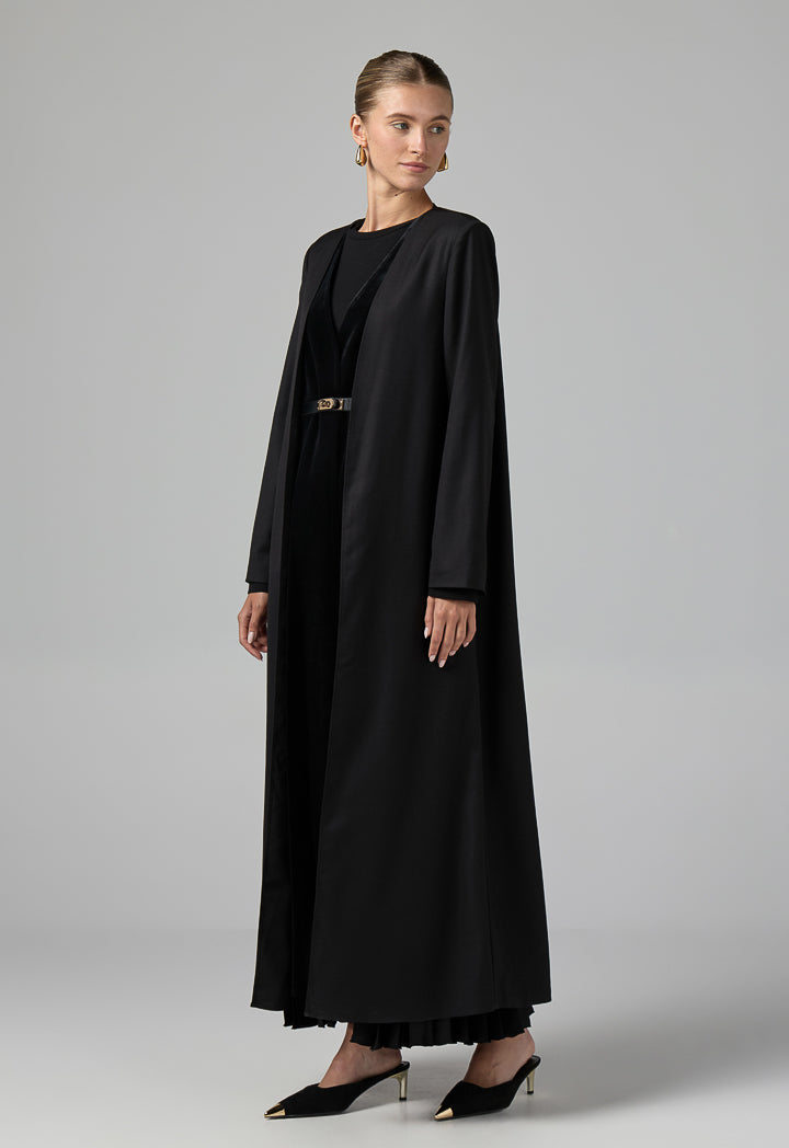 Choice Double Layered Belted Abaya Black