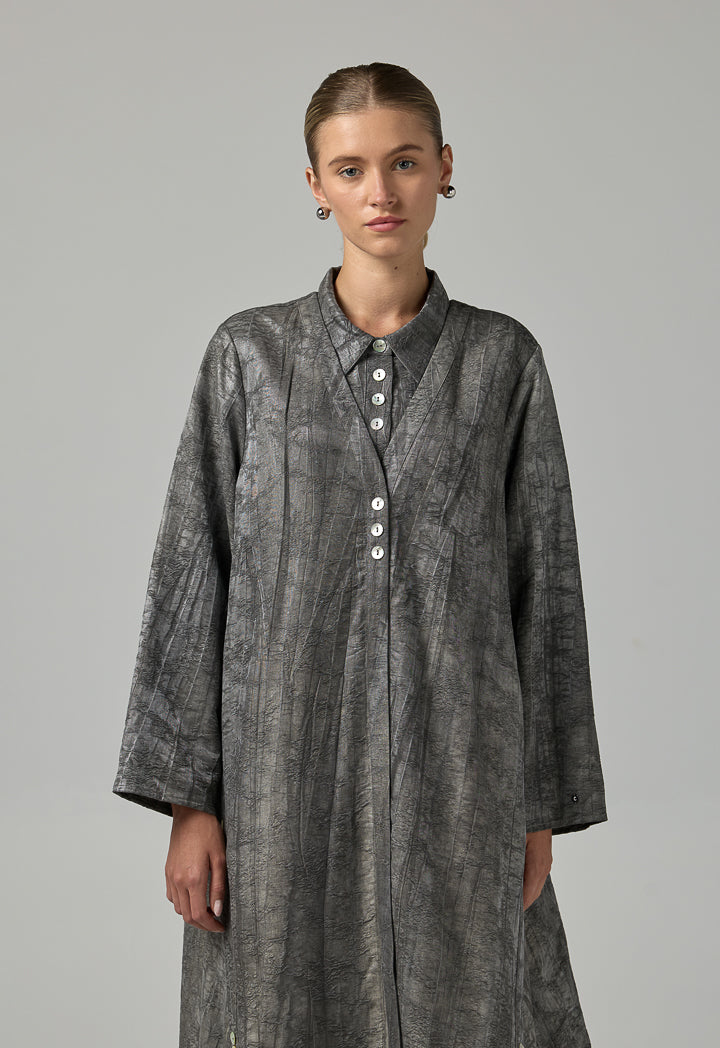 Choice Textured Jacquard Belted Abaya With Hijab (2Pcs) Grey