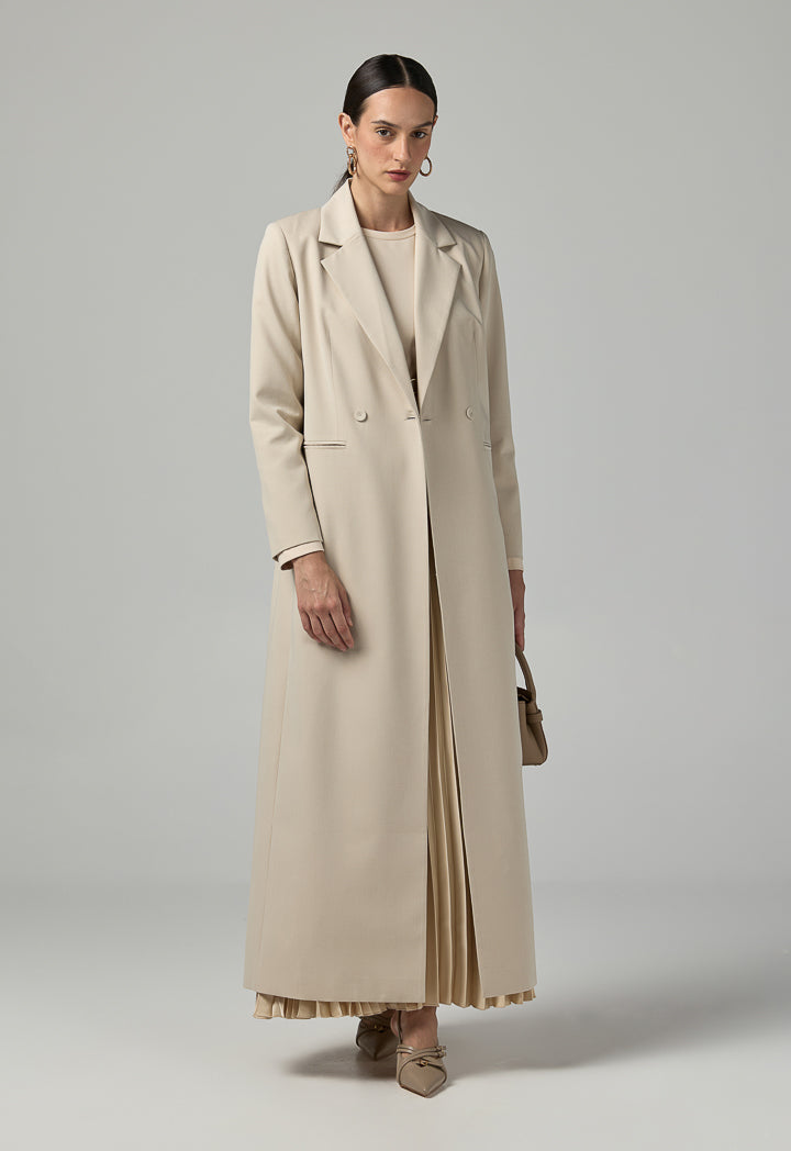 Choice Double Breasted Notched Collar Coat Beige