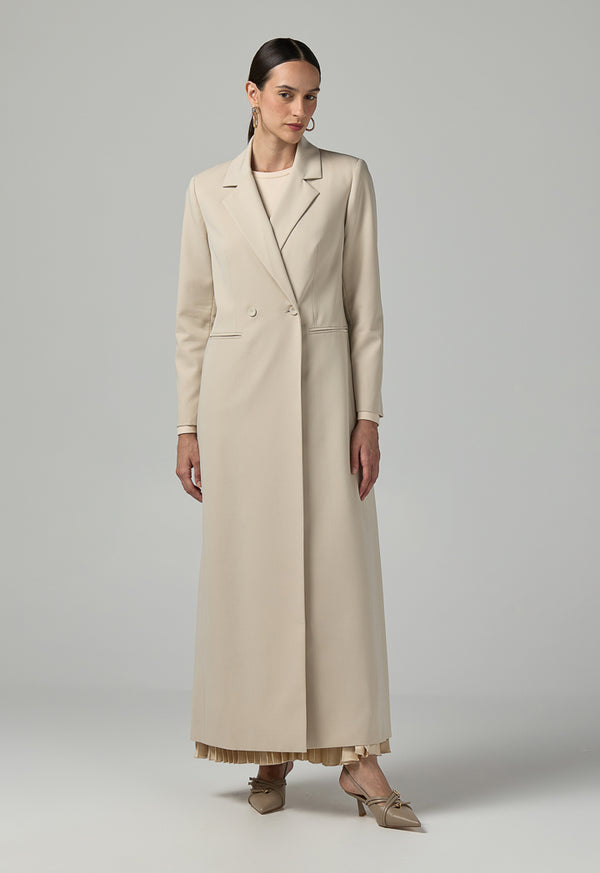 Choice Double Breasted Notched Collar Coat Beige