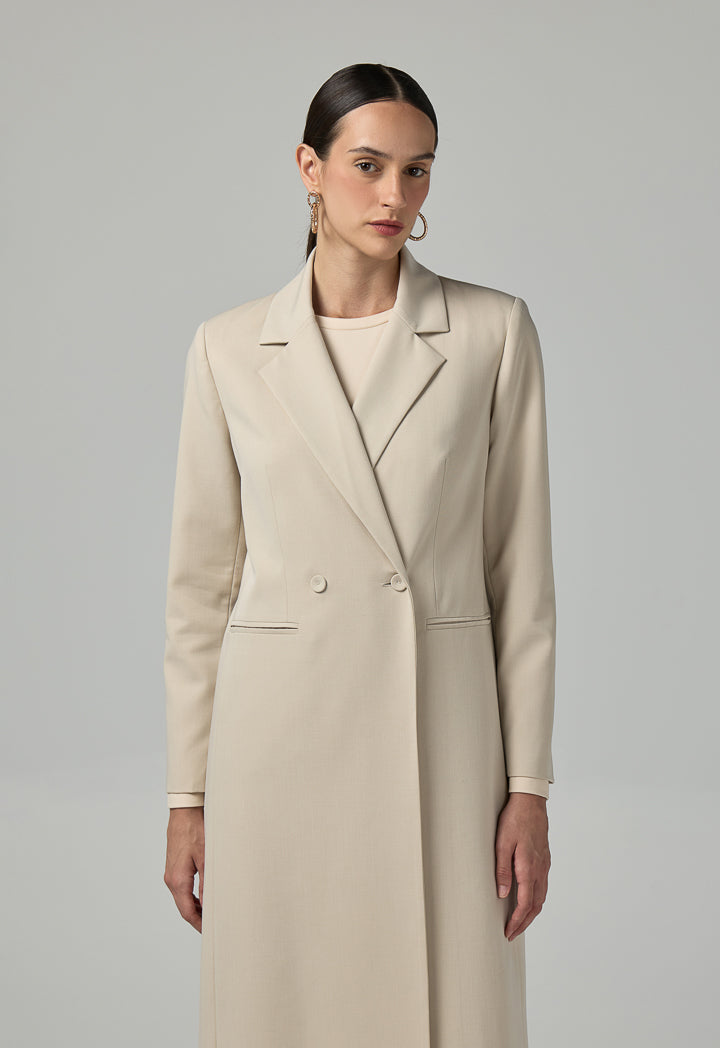 Choice Double Breasted Notched Collar Coat Beige