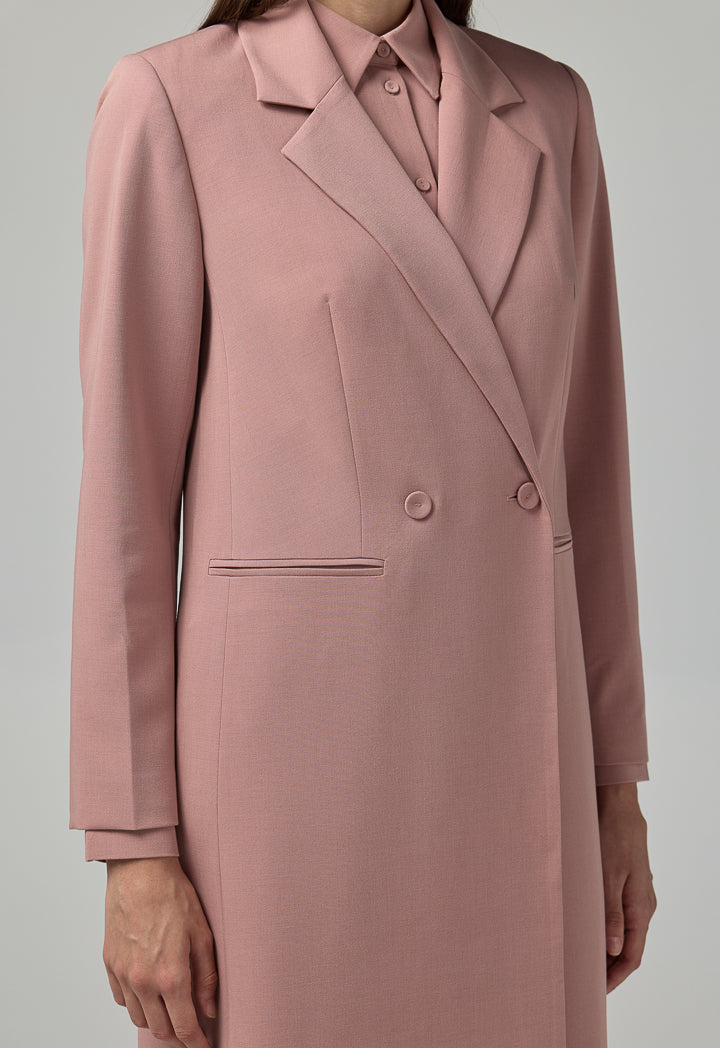 Choice Double Breasted Notched Collar Coat Pink