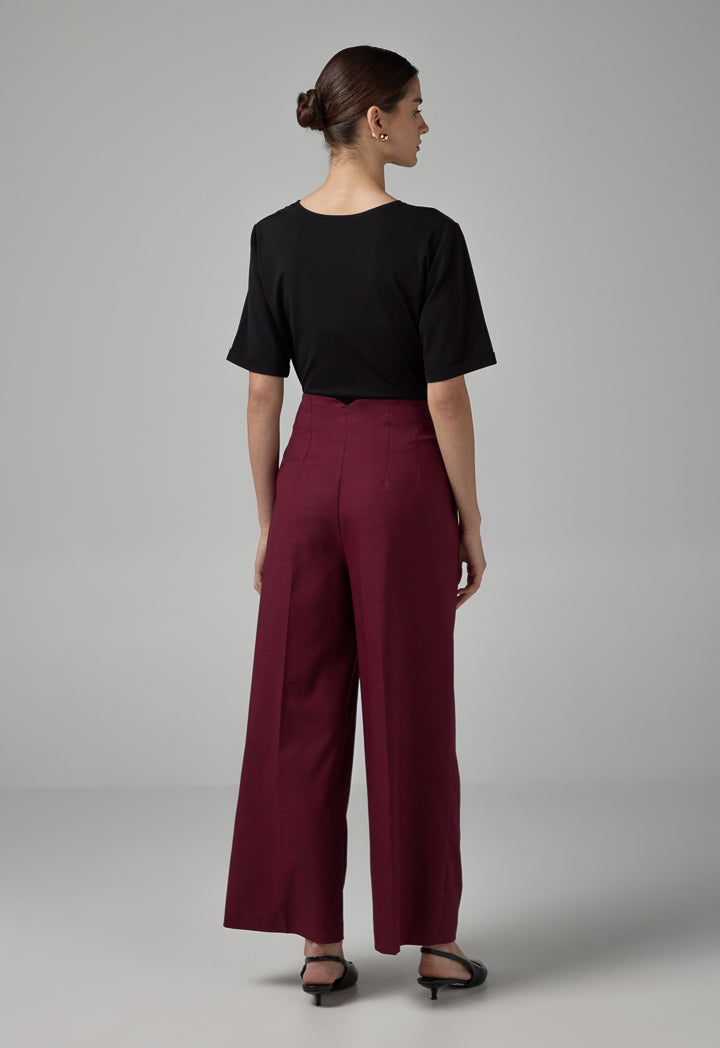 Choice Basic Straight Wide Leg Trousers Burgundy