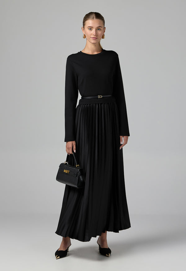 Choice Solid Pleated Maxi Dress Black