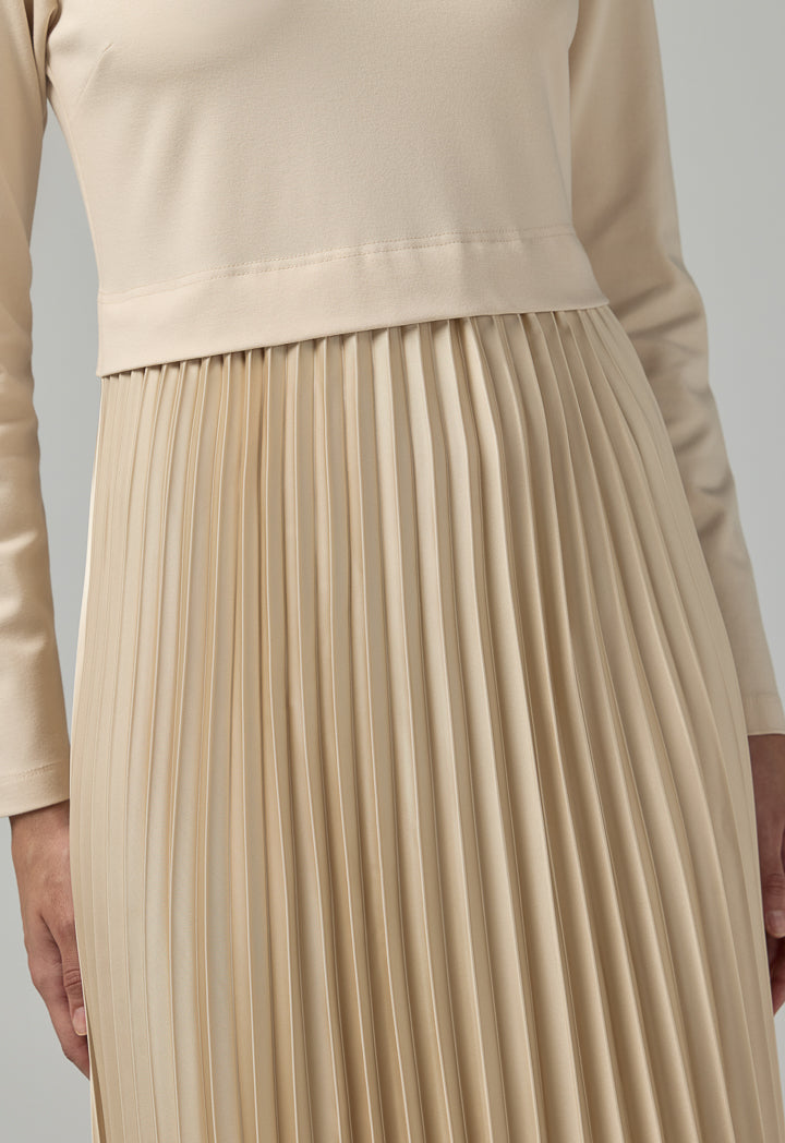 Choice Solid Pleated Maxi Dress Beige