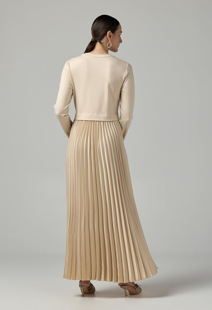 Choice Solid Pleated Maxi Dress Beige