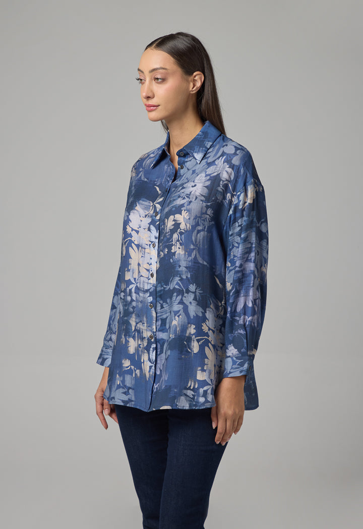 Choice Floral Print Regular Fit Shirt Navy