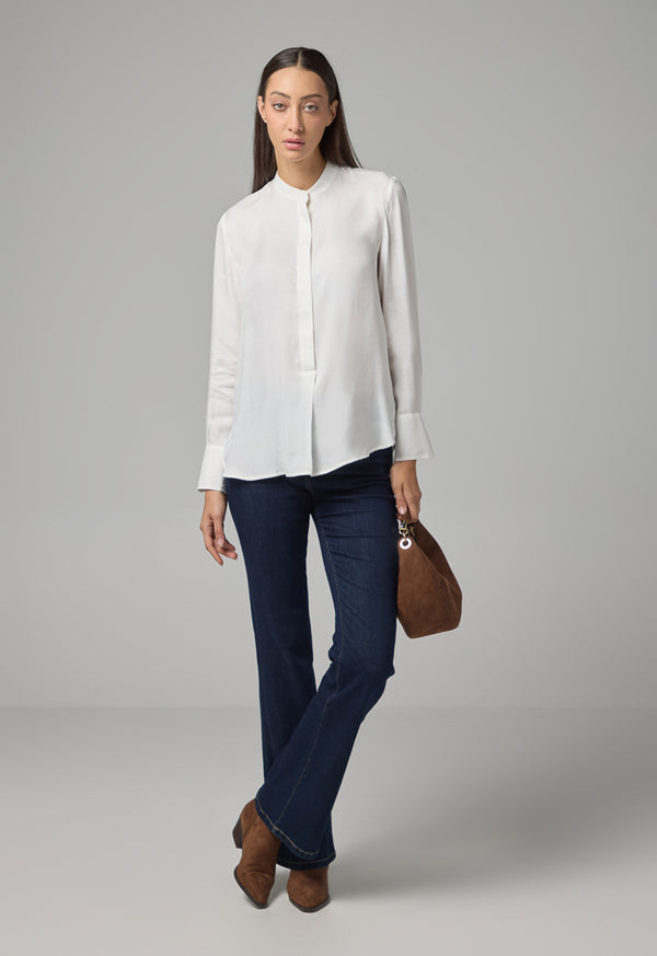 Choice Mandarin Collar Basic Shirt  Off White