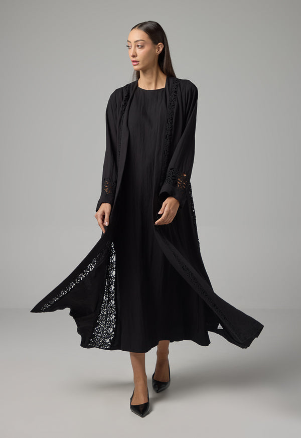 Choice Solid Schiffli Oversized Abaya Black