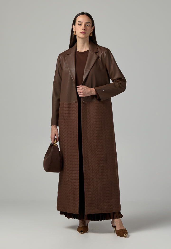 Choice Pu Leather Quilted Coat Brown