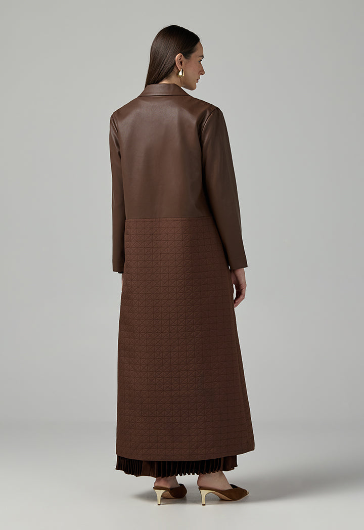 Choice Pu Leather Quilted Coat Brown