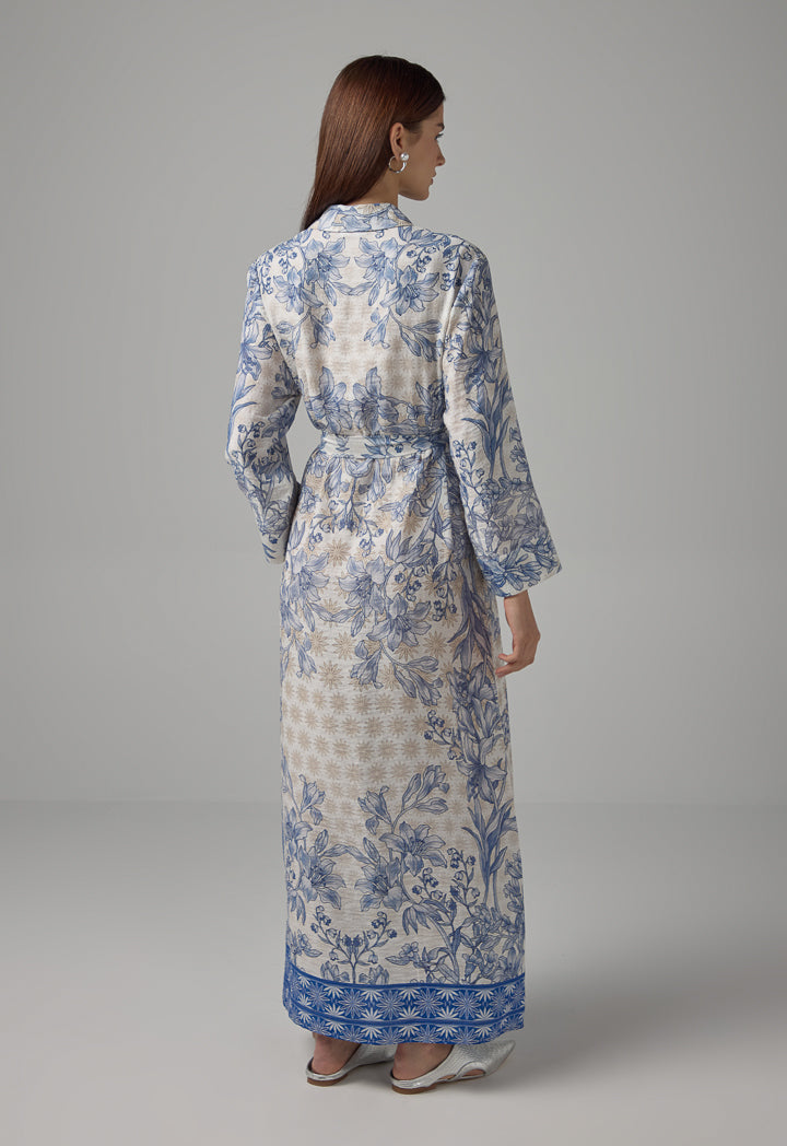 Choice Floral Printed Belted Shirt Dress Blue