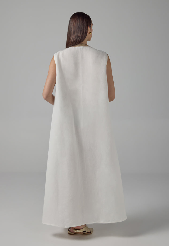 Choice Sleeveless Flared Lurex Kaftan Dress Off White