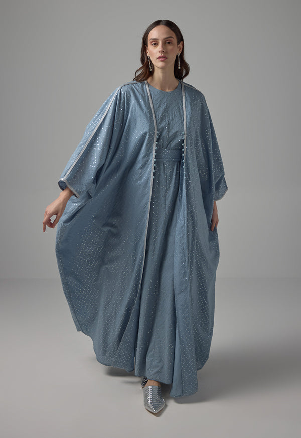 Choice Oversized Belted Sequin Maxi Abaya Blue