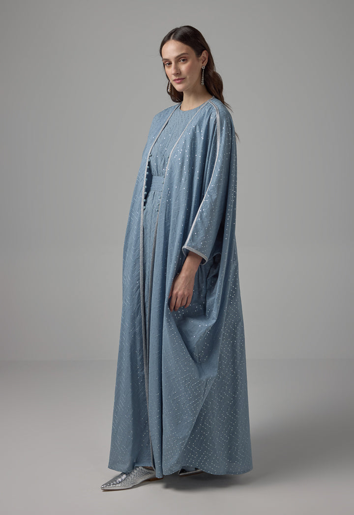 Choice Oversized Belted Sequin Maxi Abaya Blue