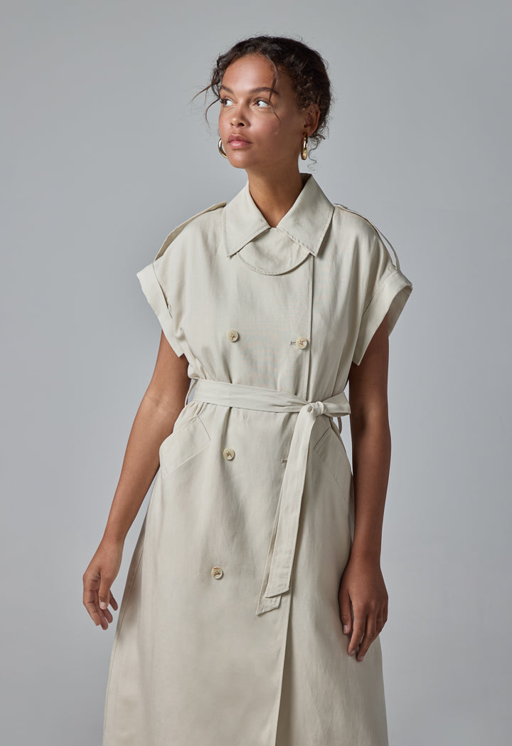 Choice Short Sleeve Belted Shirt Dress Cream