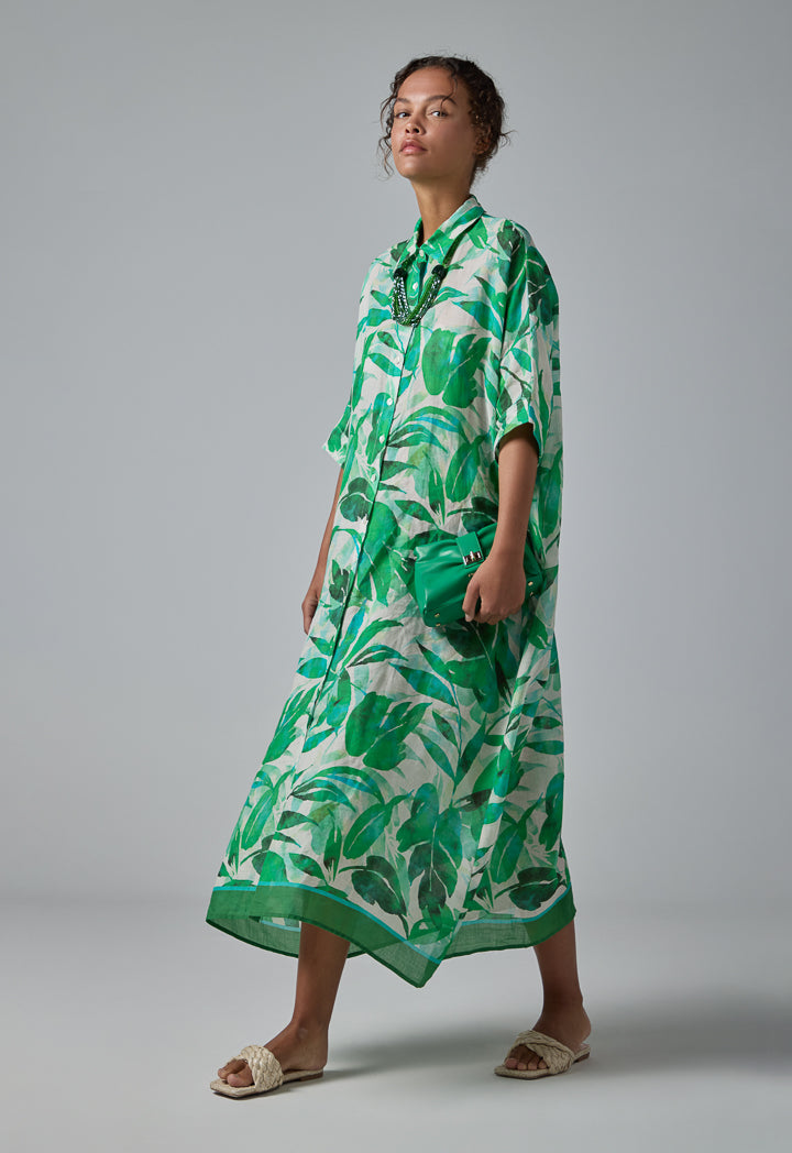 Choice All Over Floral Print Shirt Dress Green