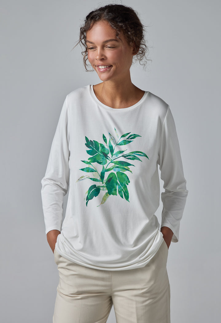 Choice Long Sleeve Printed Motif T-Shirt Off White