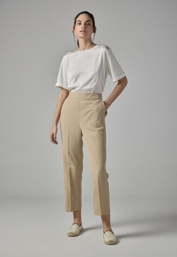 Choice Single Tone Straight Leg Trousers Beige