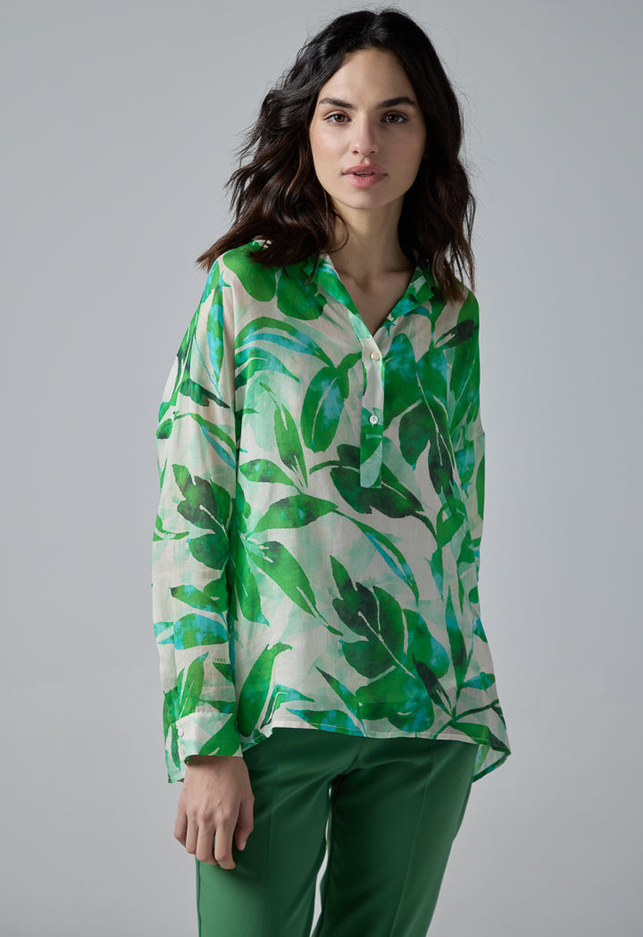 Choice Drop Shoulder Floral Print Shirt Green