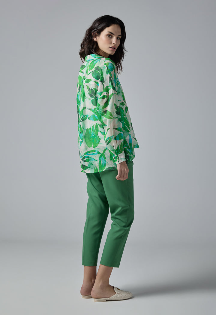 Choice Drop Shoulder Floral Print Shirt Green