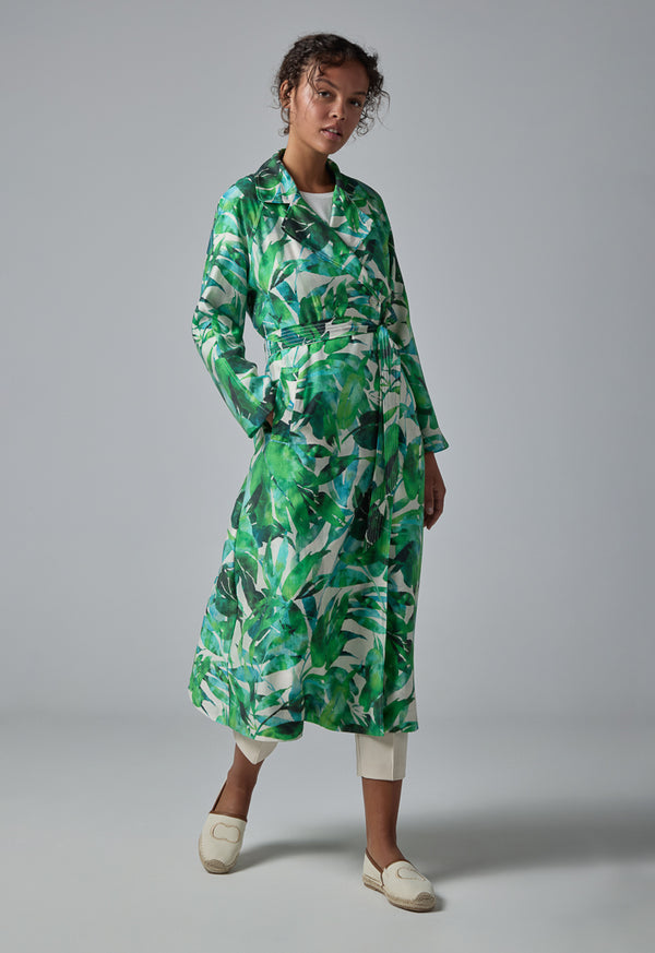 Choice Floral Print Belted Coat Green