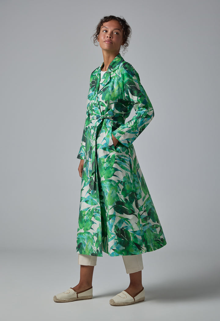 Choice Floral Print Belted Coat Green