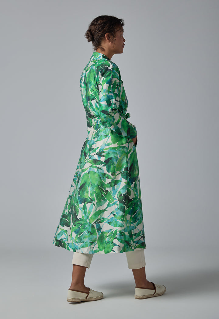 Choice Floral Print Belted Coat Green