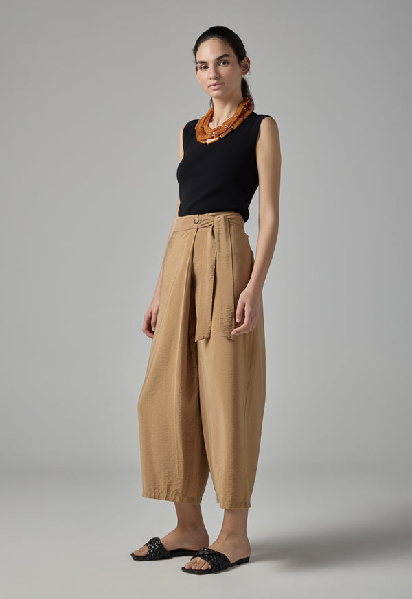 Choice Solid Crinkled Wrap Trousers Brown