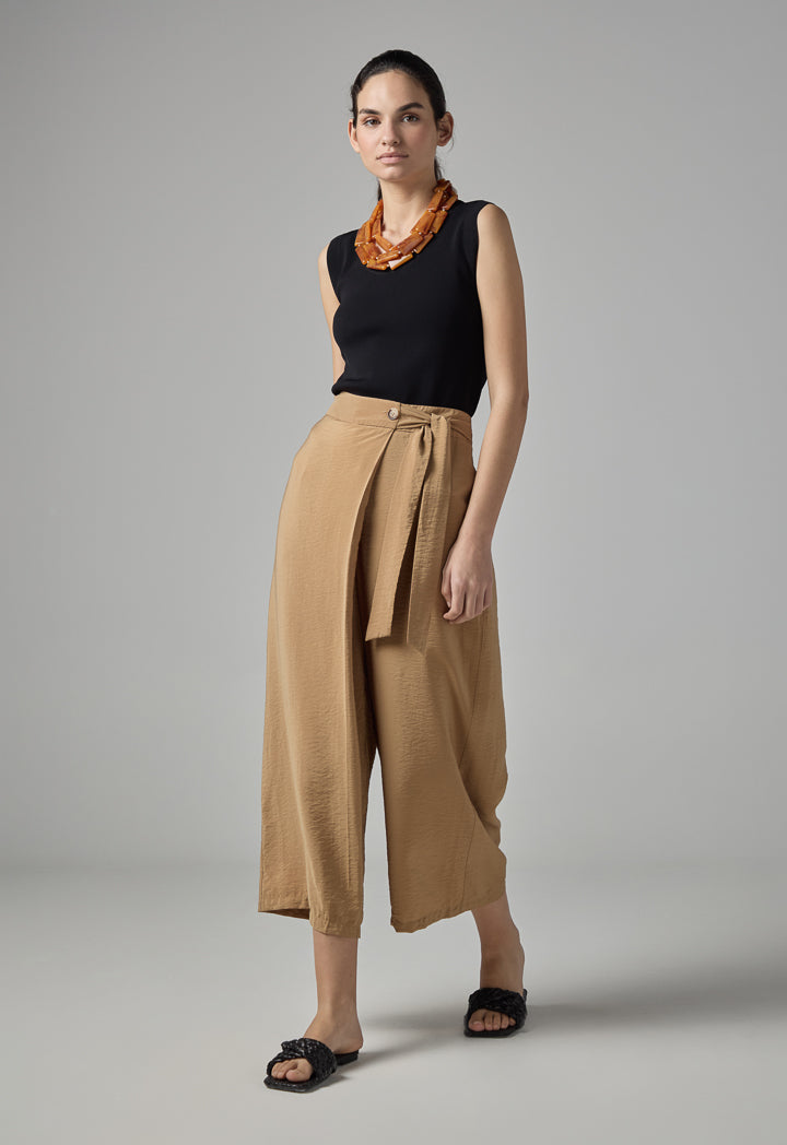 Choice Solid Crinkled Wrap Trousers Brown