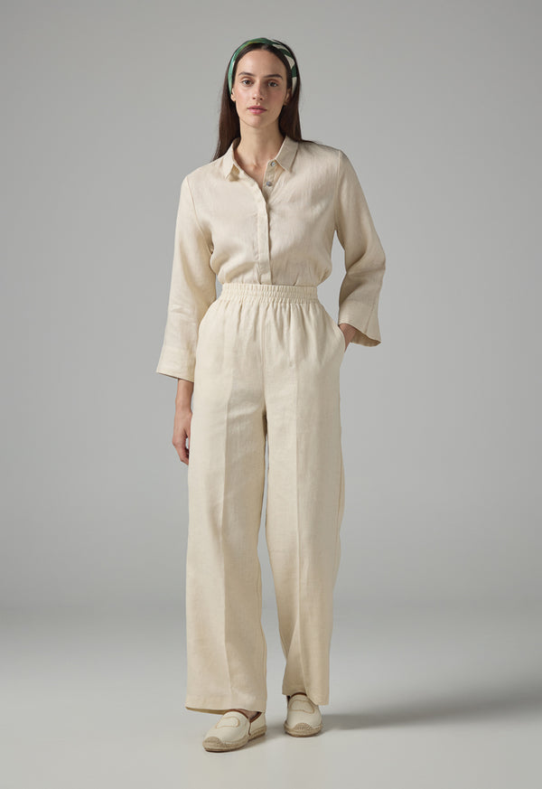 Choice High-Waist Straight-Cut Basic Trousers Beige