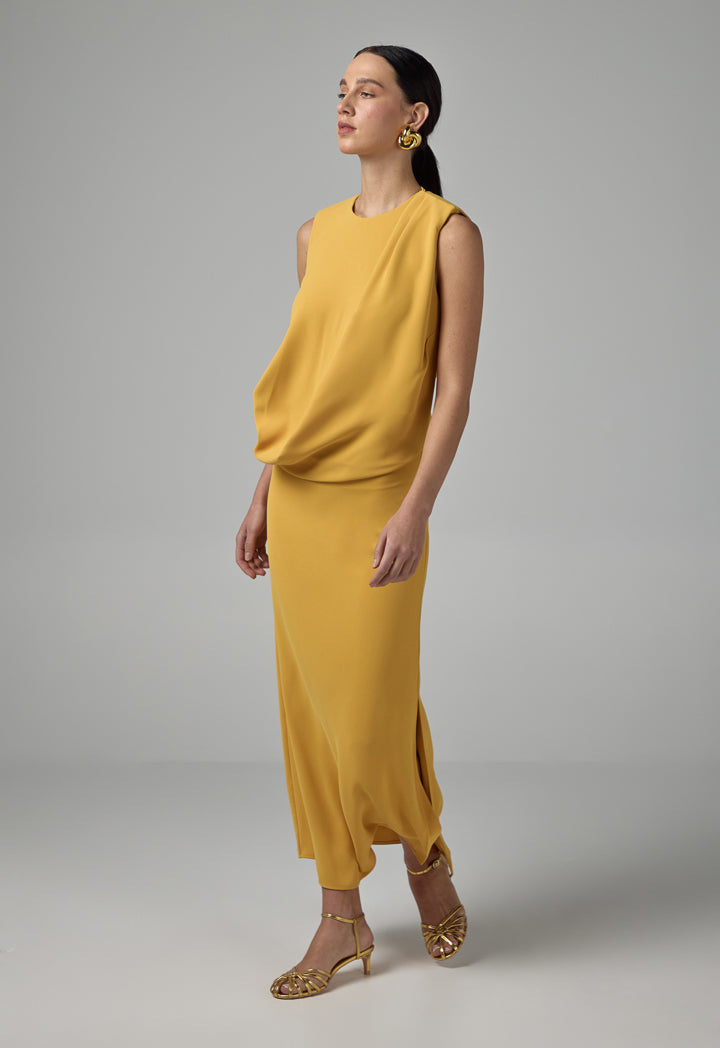 Choice Solid Sleeveless Dress  Mustard