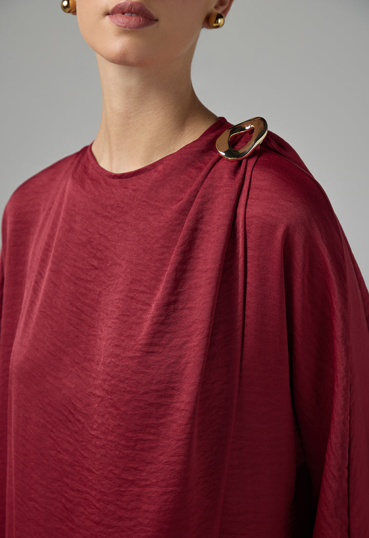 Choice Solid Maxi Dress With Attachable Scarf  Burgundy