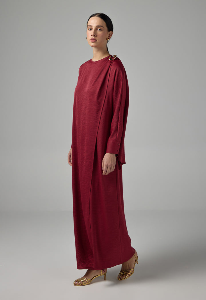 Choice Solid Maxi Dress With Attachable Scarf  Burgundy