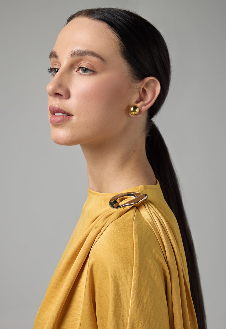 Choice Solid Maxi Dress With Attachable Scarf  Mustard