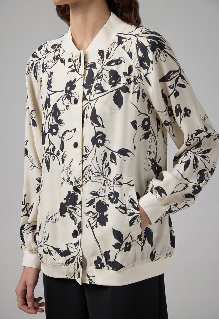 Choice Floral Printed Raglan Sleeves Jacket Sand