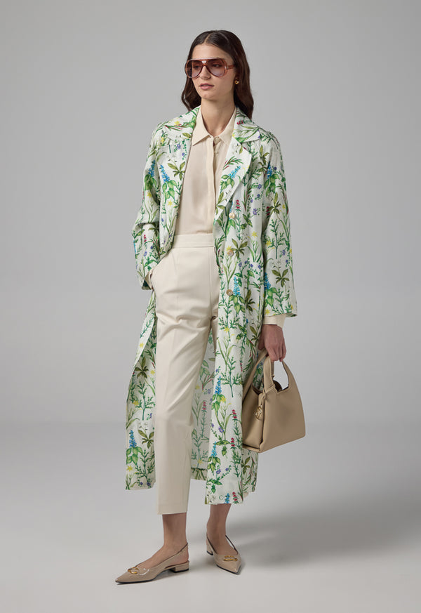 Choice Floral Printed Belted Trench Coat Multi Color