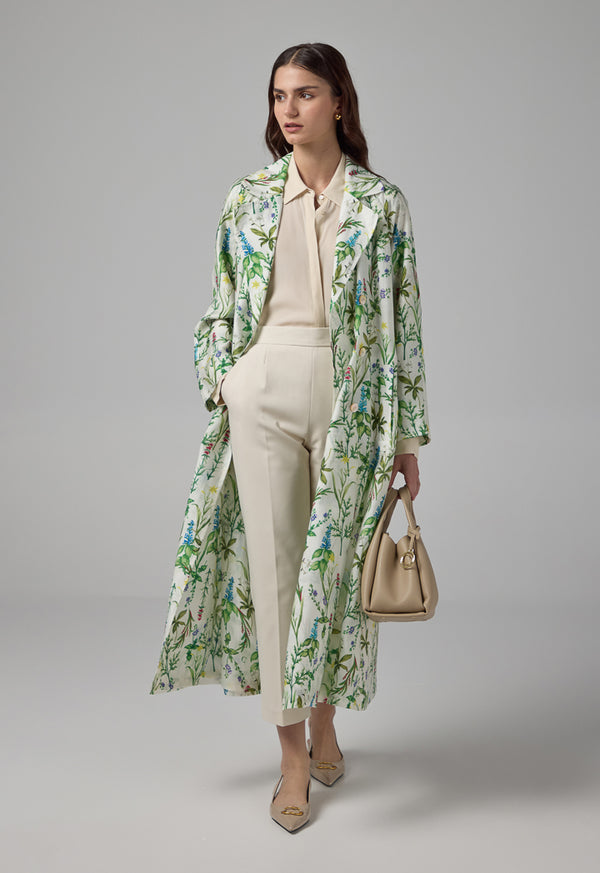 Choice Floral Printed Belted Trench Coat Multi Color