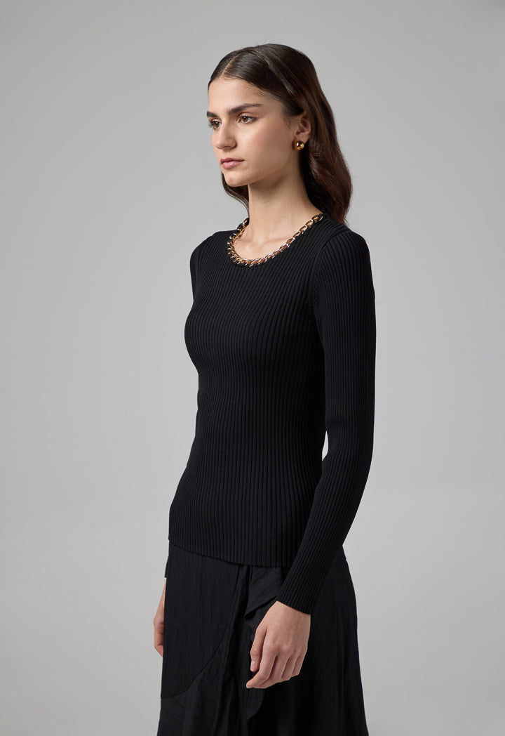 Choice Chain Detail Knitted Blouse Black