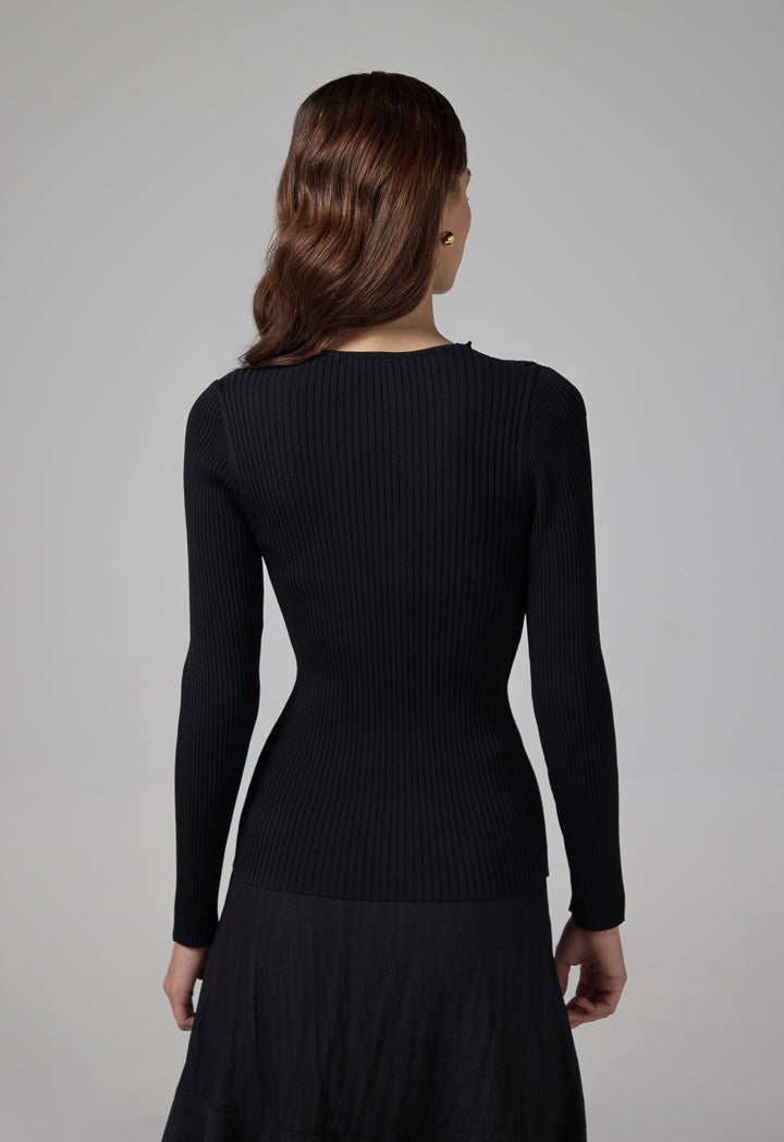 Choice Chain Detail Knitted Blouse Black