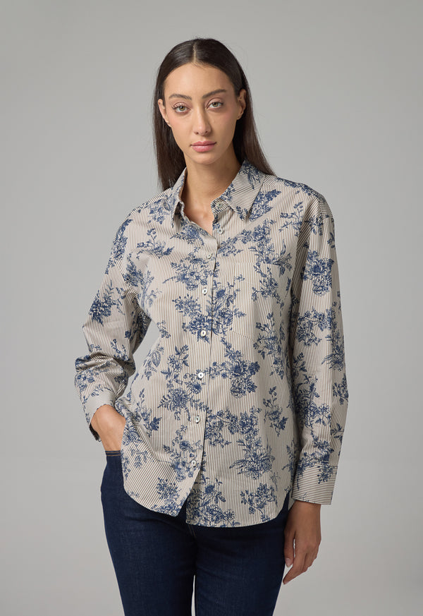 Choice Stripped Floral Print Shirt Multi Color