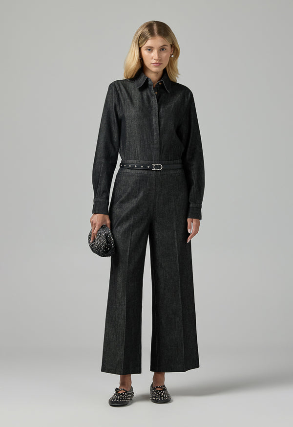 Choice Solid Wide Leg Denim Trousers Black