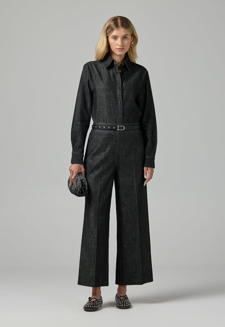 Choice Solid Wide Leg Denim Trousers Black