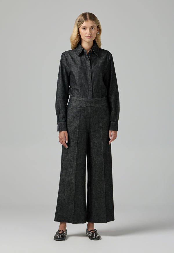 Choice Solid Wide Leg Denim Trousers Black