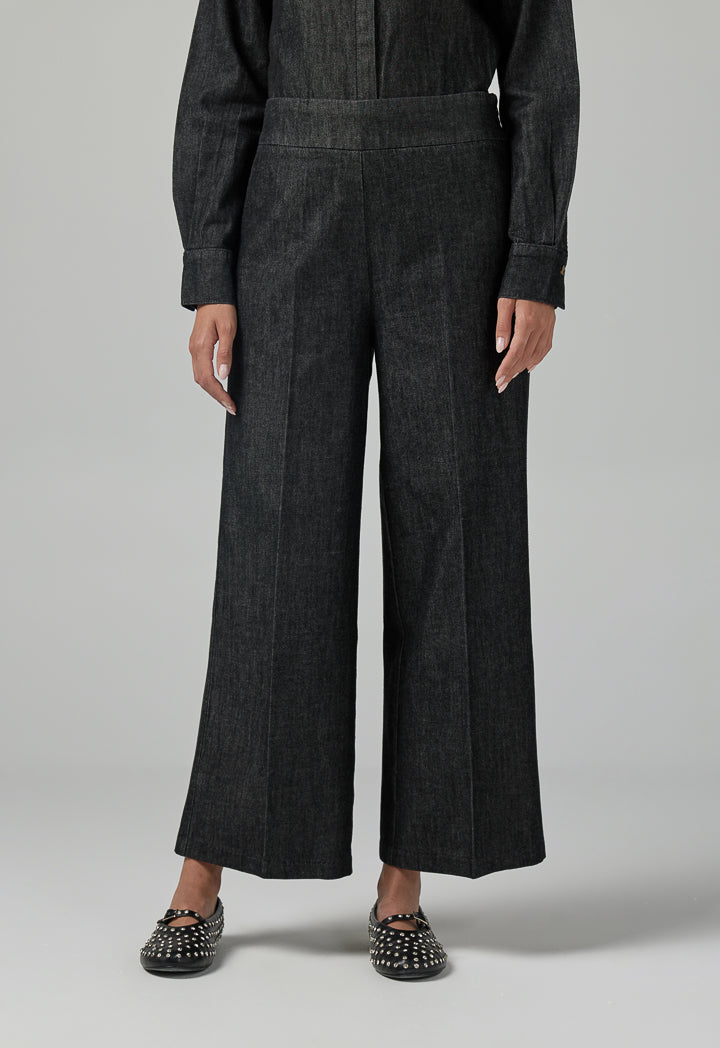 Choice Solid Wide Leg Denim Trousers Black