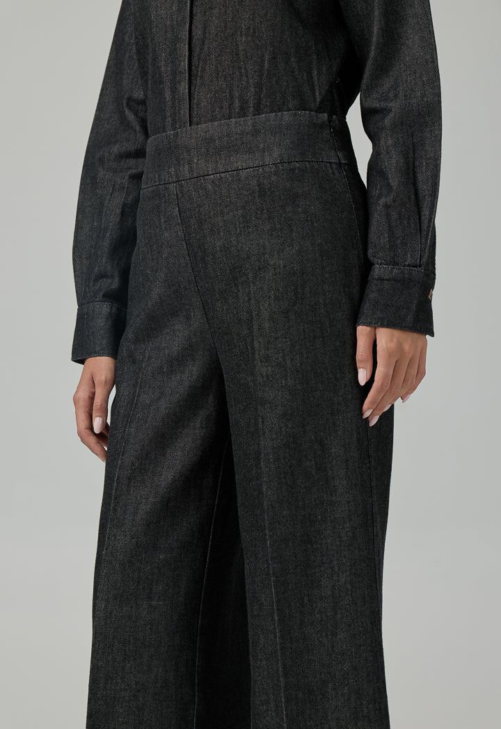 Choice Solid Wide Leg Denim Trousers Black