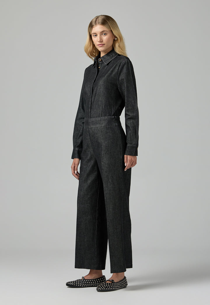 Choice Solid Wide Leg Denim Trousers Black